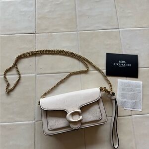 Coach Tabby Purse- White Crossbody Bag with Gold Chain and Flap Design